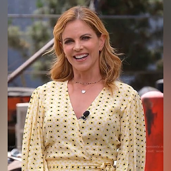 GANNI Daisy Print Crepe Puff Sleeve V-Neck Tie Waist Ruffle Peplum Wrap Top S - Picture 5 of 10